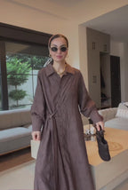 Brown Embroidered Side-Tie Shirt Dress
