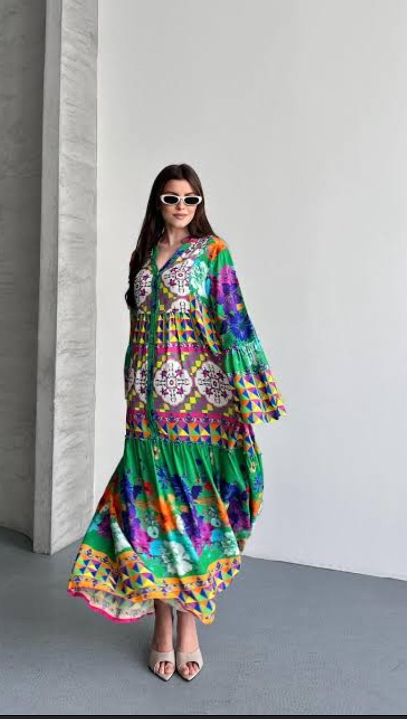 Green boho Dress