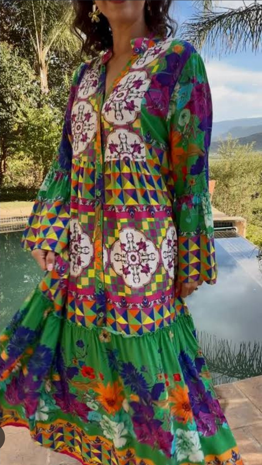 Green boho Dress