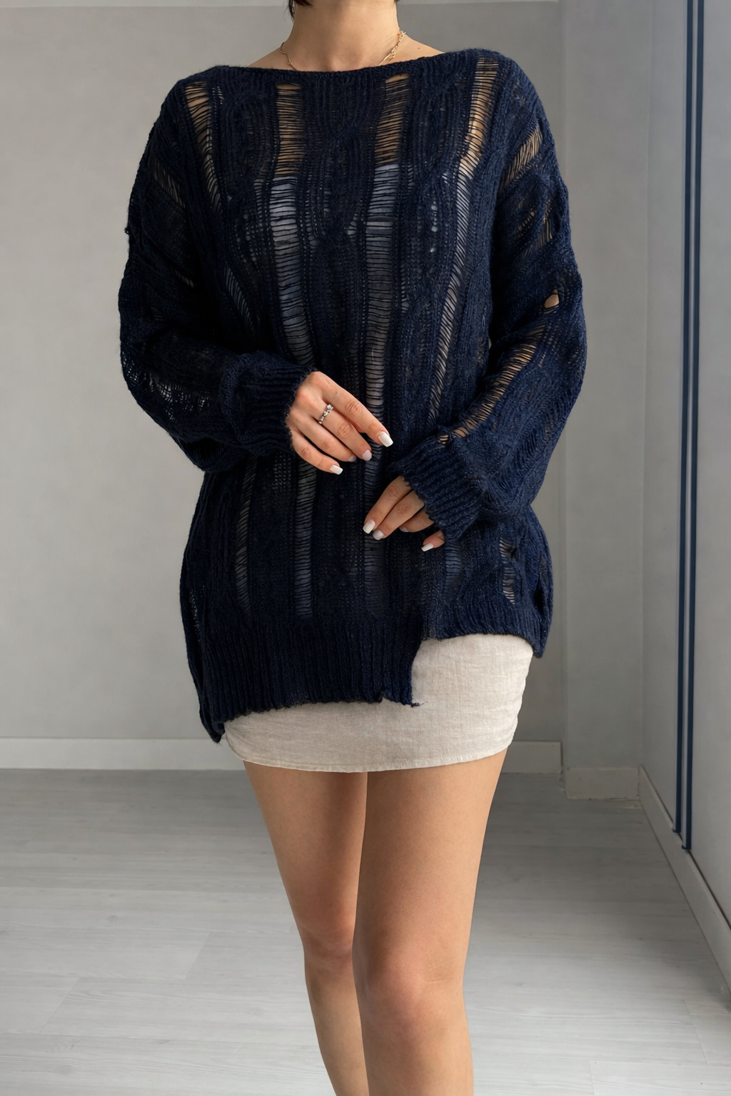 Navy blue knit top