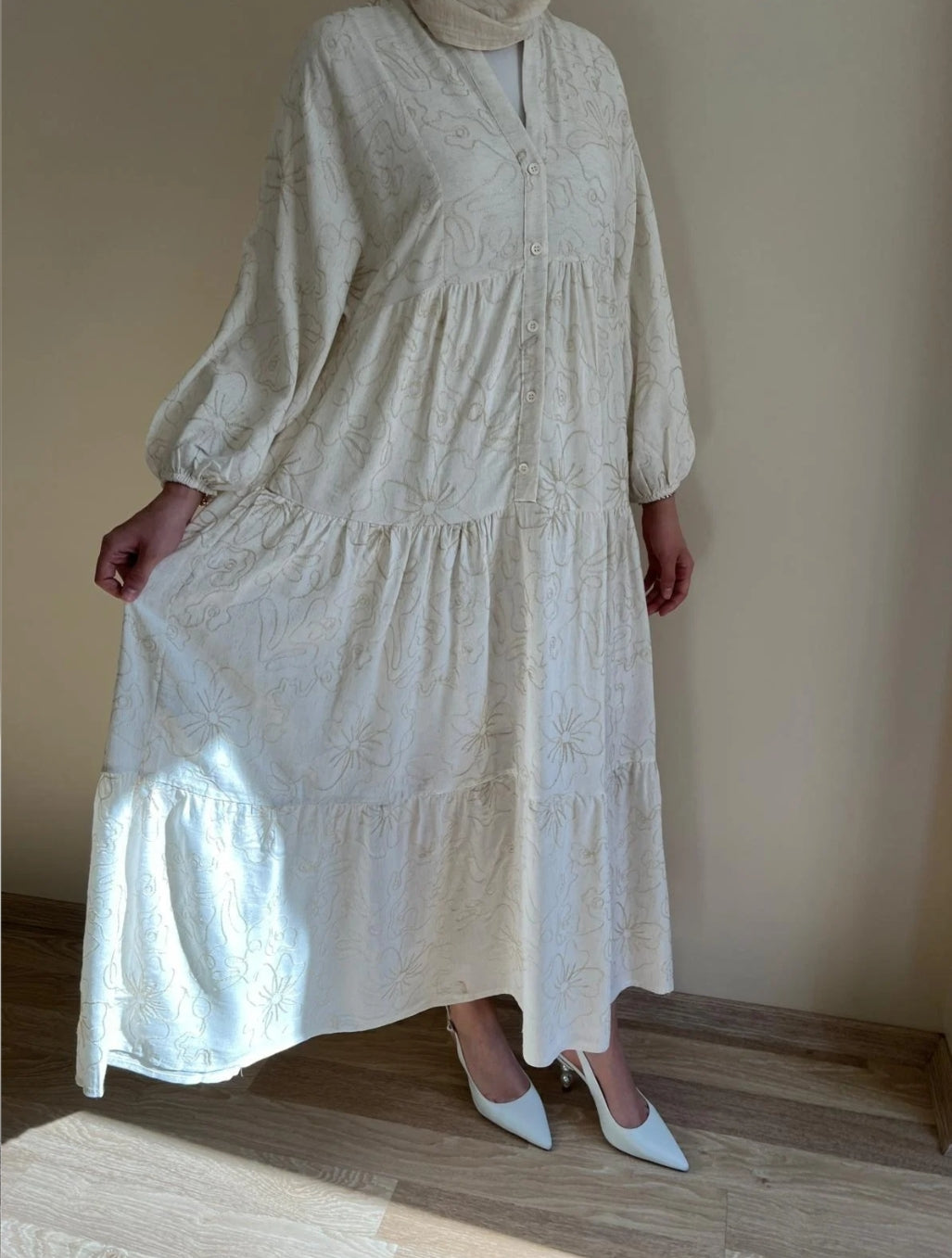 White Bloom embroidered dress