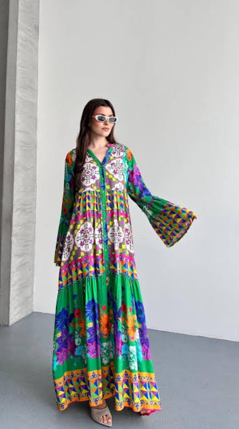 Green boho Dress