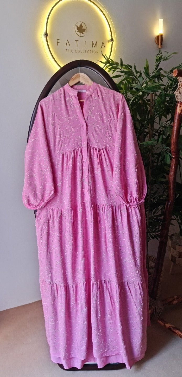 Pink Bloom Embroidered Dress