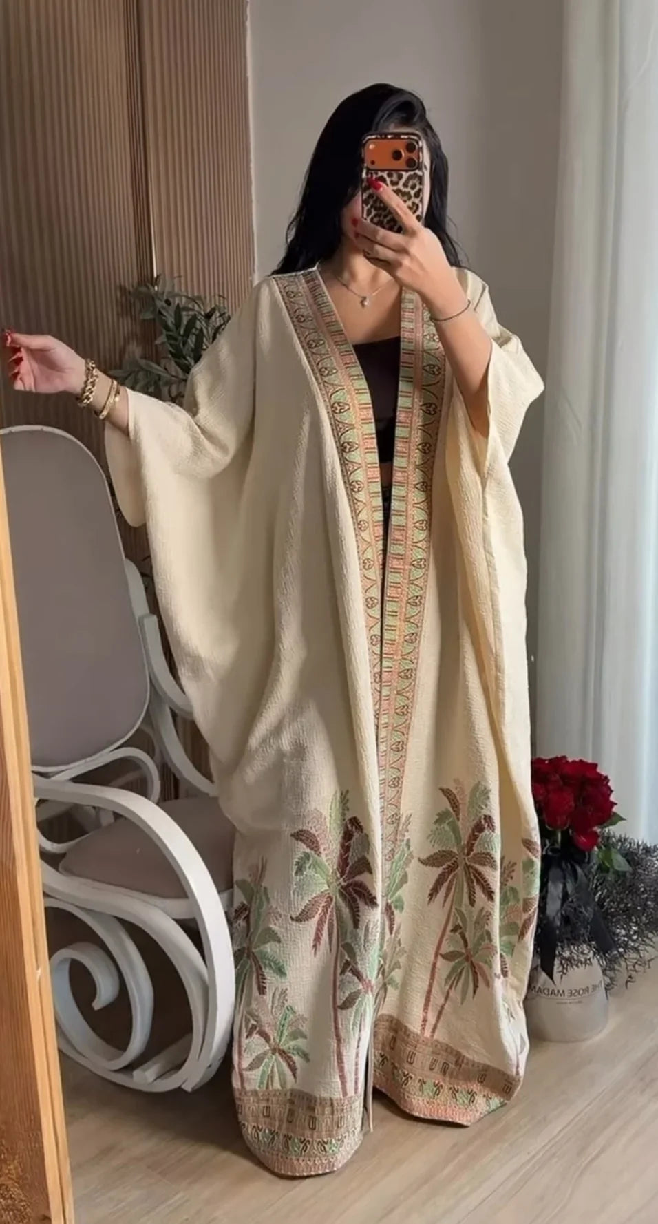 Cream embroidered kaftan by Fatimathecollection, high quality Turkish and Italian apparel.