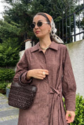 Brown Embroidered Side-Tie Shirt Dress