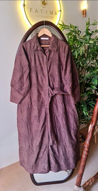 Brown Embroidered Side-Tie Shirt Dress